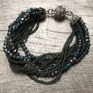 Blue and silver beaded bracelet
